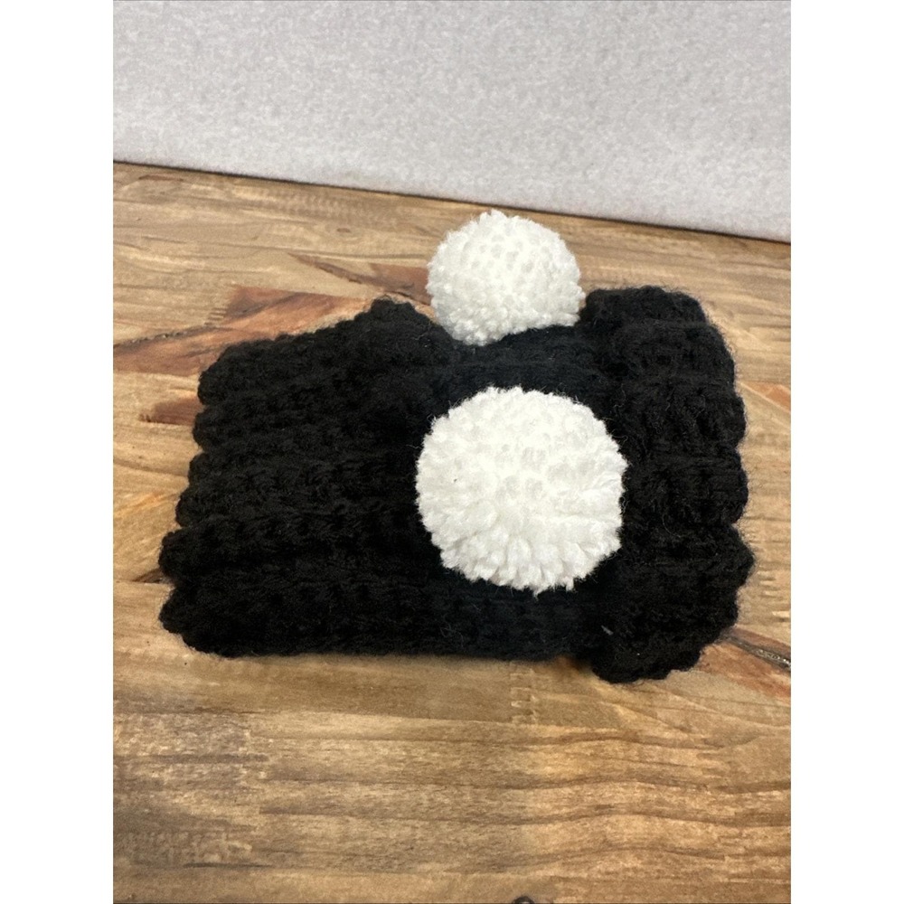Handmade Small Dog Pompom Knit‎ Hat Black White - Picture 5 of 8